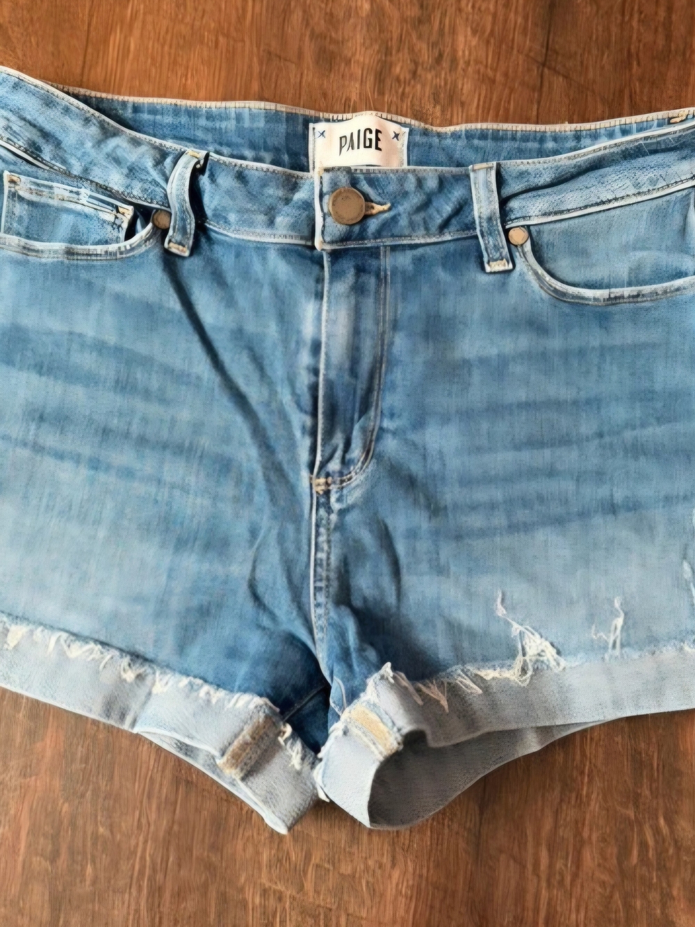 PAIGE Denim Shorts Size 27 Medium Wash Distressed Cuffed Hem